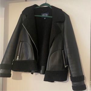 Aviator sherpa faux leather moto jacket size 3x